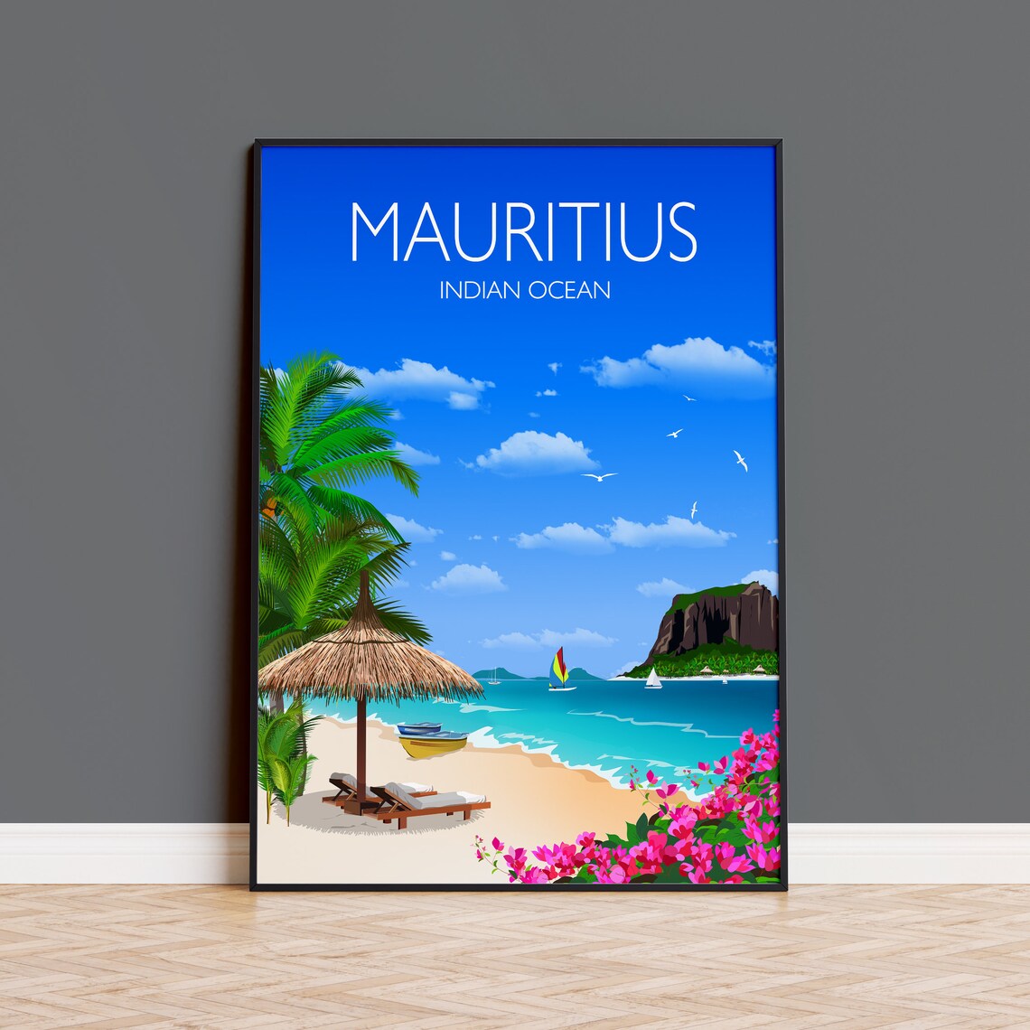 Mauritius Travel Poster, Indian Ocean Travel Print