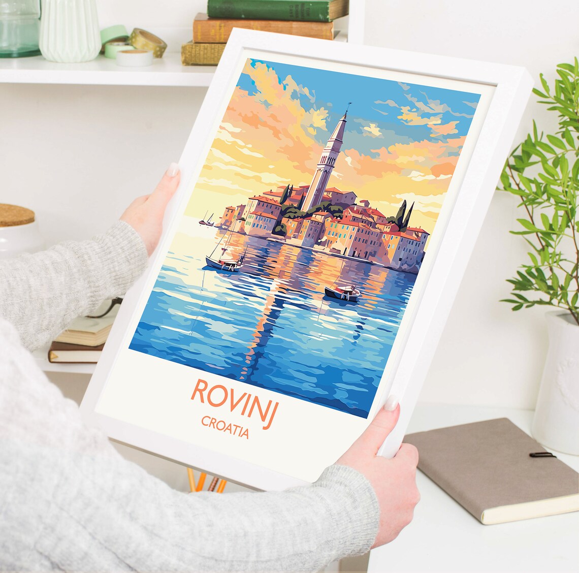 Rovinj Croatia Old Town Golden Bell Tower Harbor Scene Art Poster - Image 5
