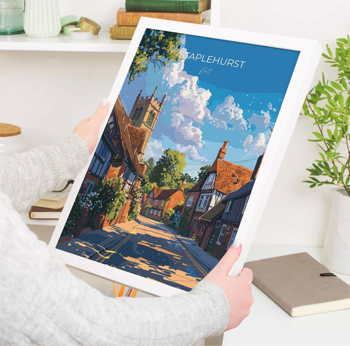 Staplehurst Kent Church Tower Village Street Sunny Day Travel Poster - Image 3