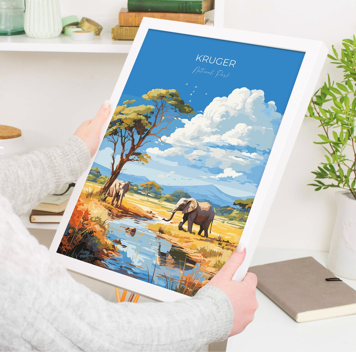 Kruger National Park Elephants At Watering Hole Savanna Travel Poster - Image 5