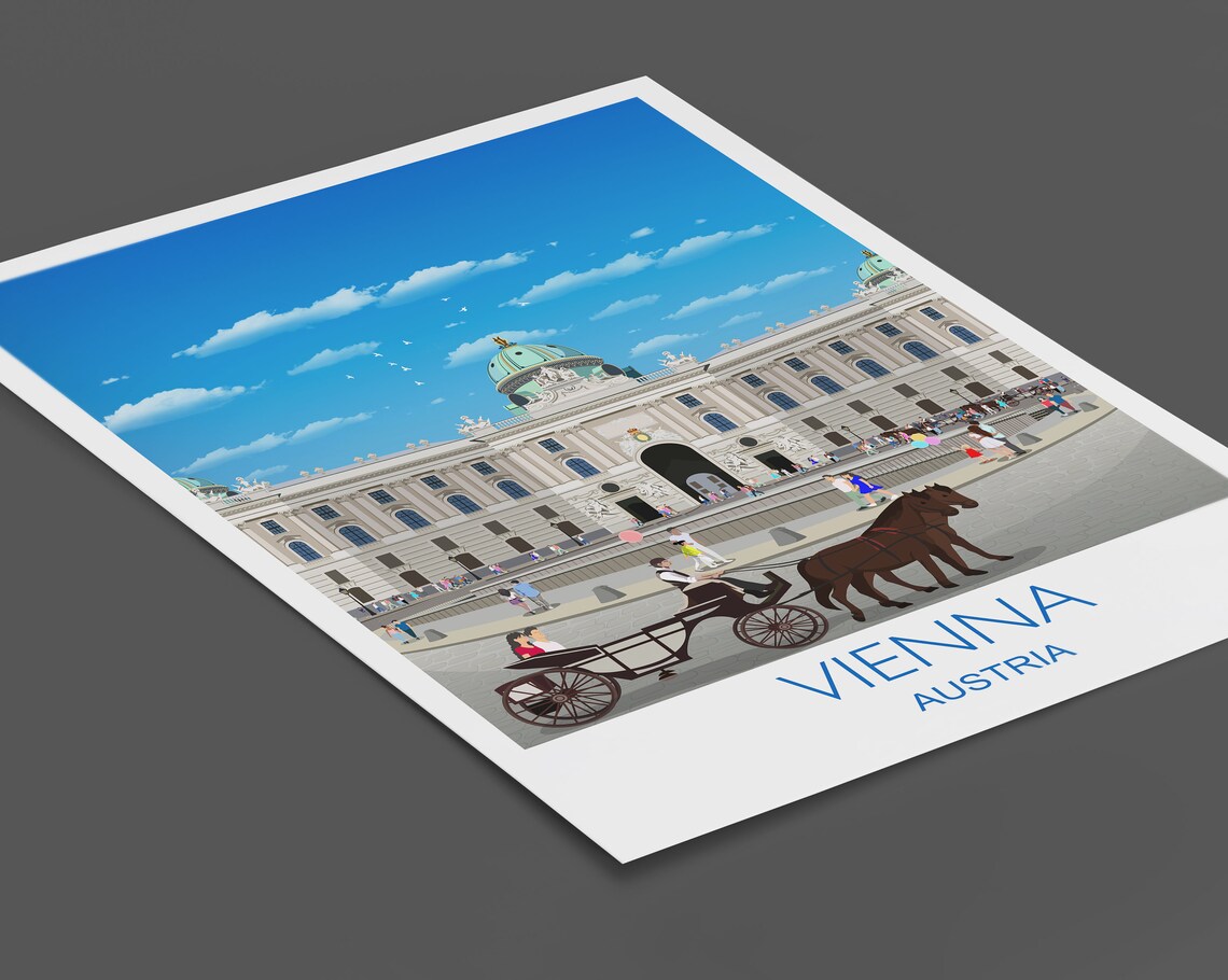 Vienna Austria Grand Palace Horse Carriage Historic Travel Poster - Image 2