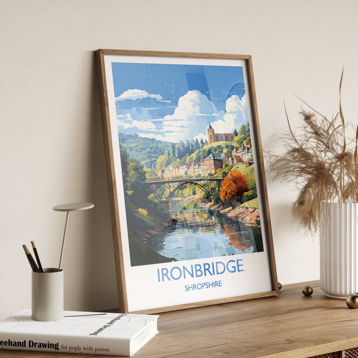 Ironbridge Shropshire Riverside Town Iron Bridge Vintage Poster - Image 2