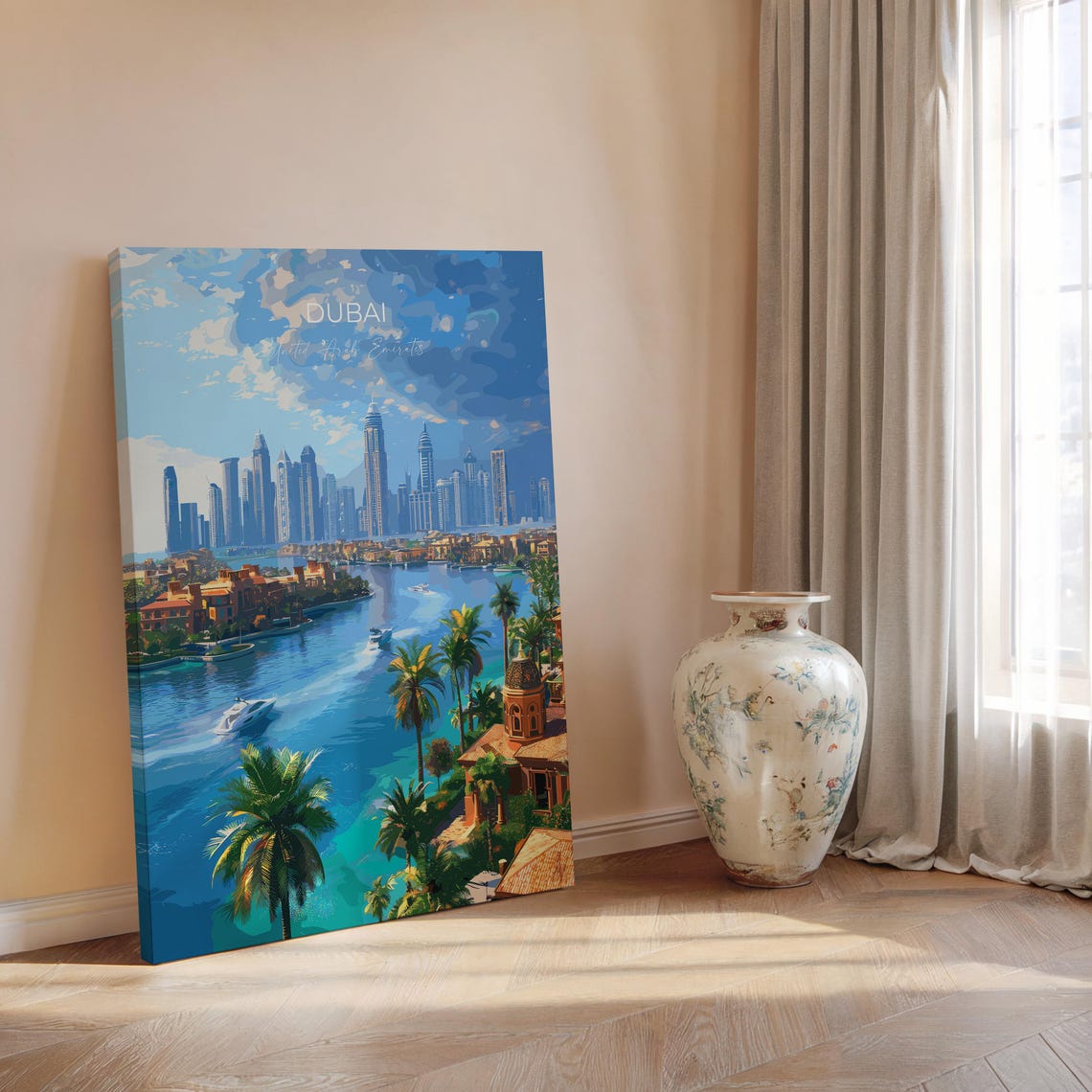 Glittering Dubai Marina Skyline Palm Trees Modern Travel Poster - Image 2