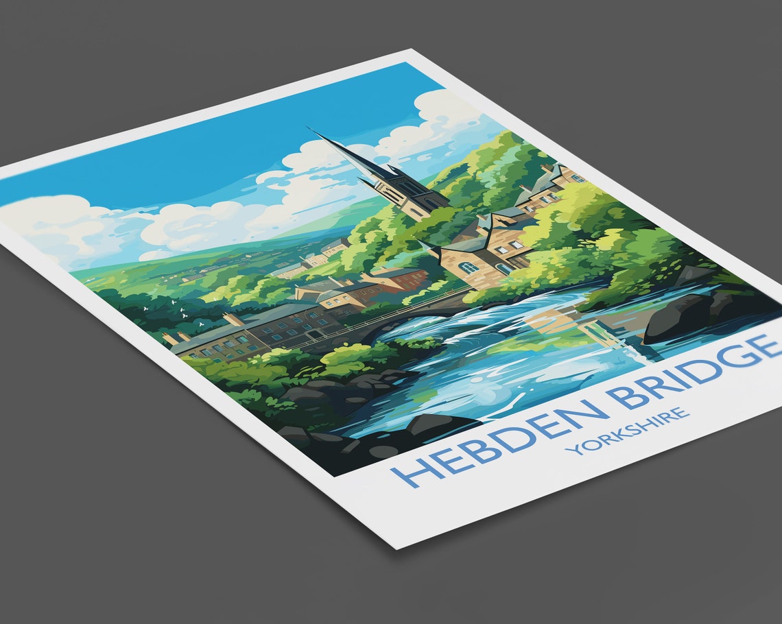 Hebden Bridge Yorkshire Church River Stone Bridge Travel Poster - Image 2