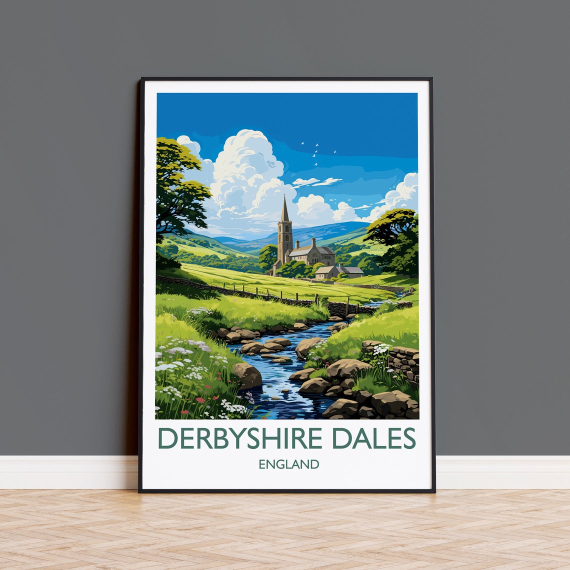 Derbyshire Dales Travel Print Wall Art Travel Poster Of Derbyshire Dales England Derbyshire Dales Art Lovers Gift English Countryside