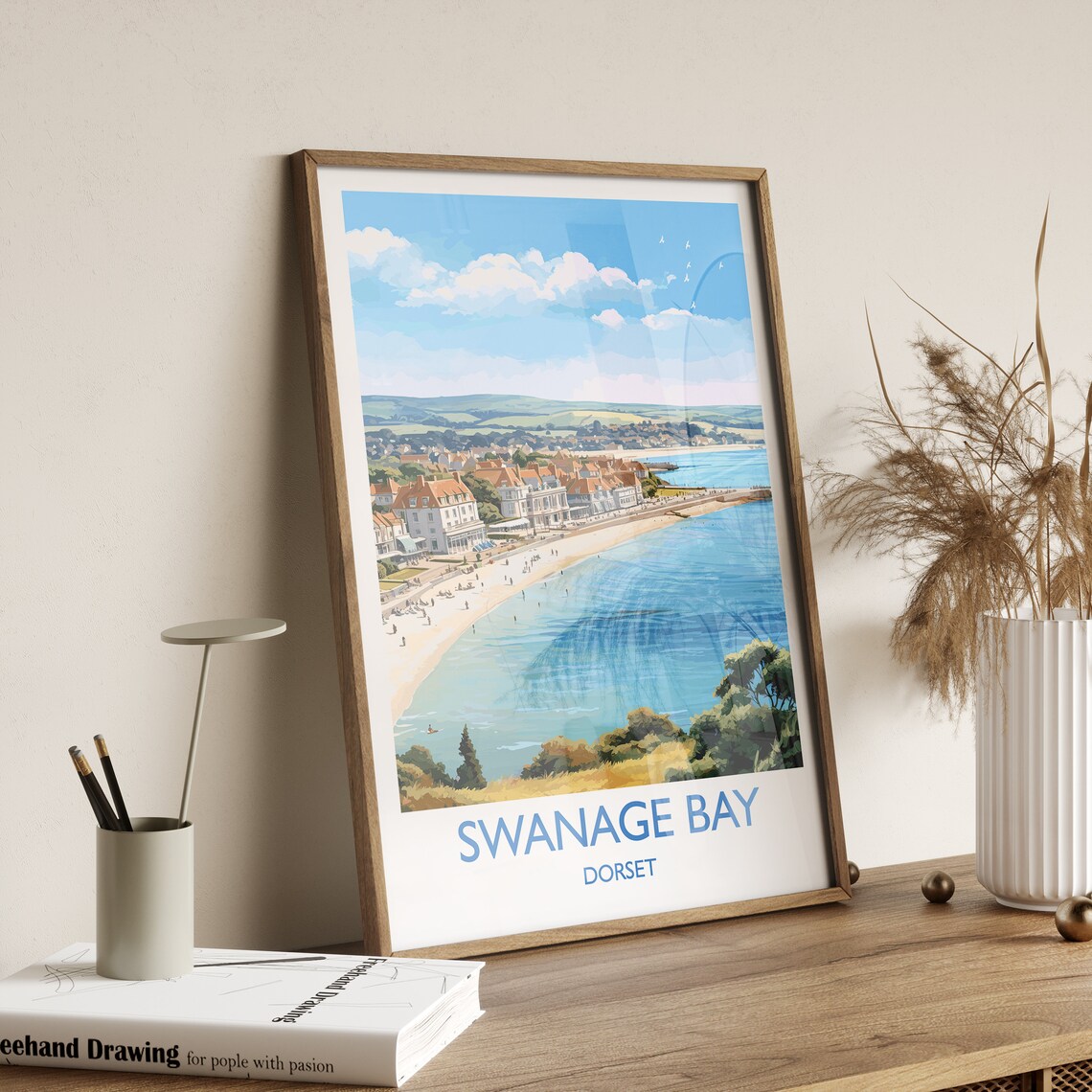 Swanage Bay Travel Poster, Dorset Coast Art Print - Image 3
