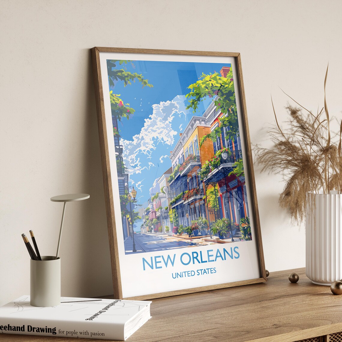 New Orleans United States Colorful Balcony Street Lamp Travel Print - Image 2