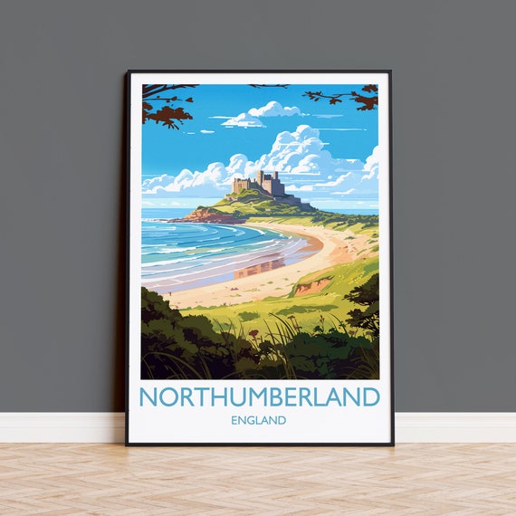 Northumberland Coast England Travel Poster, Bamburgh Castle