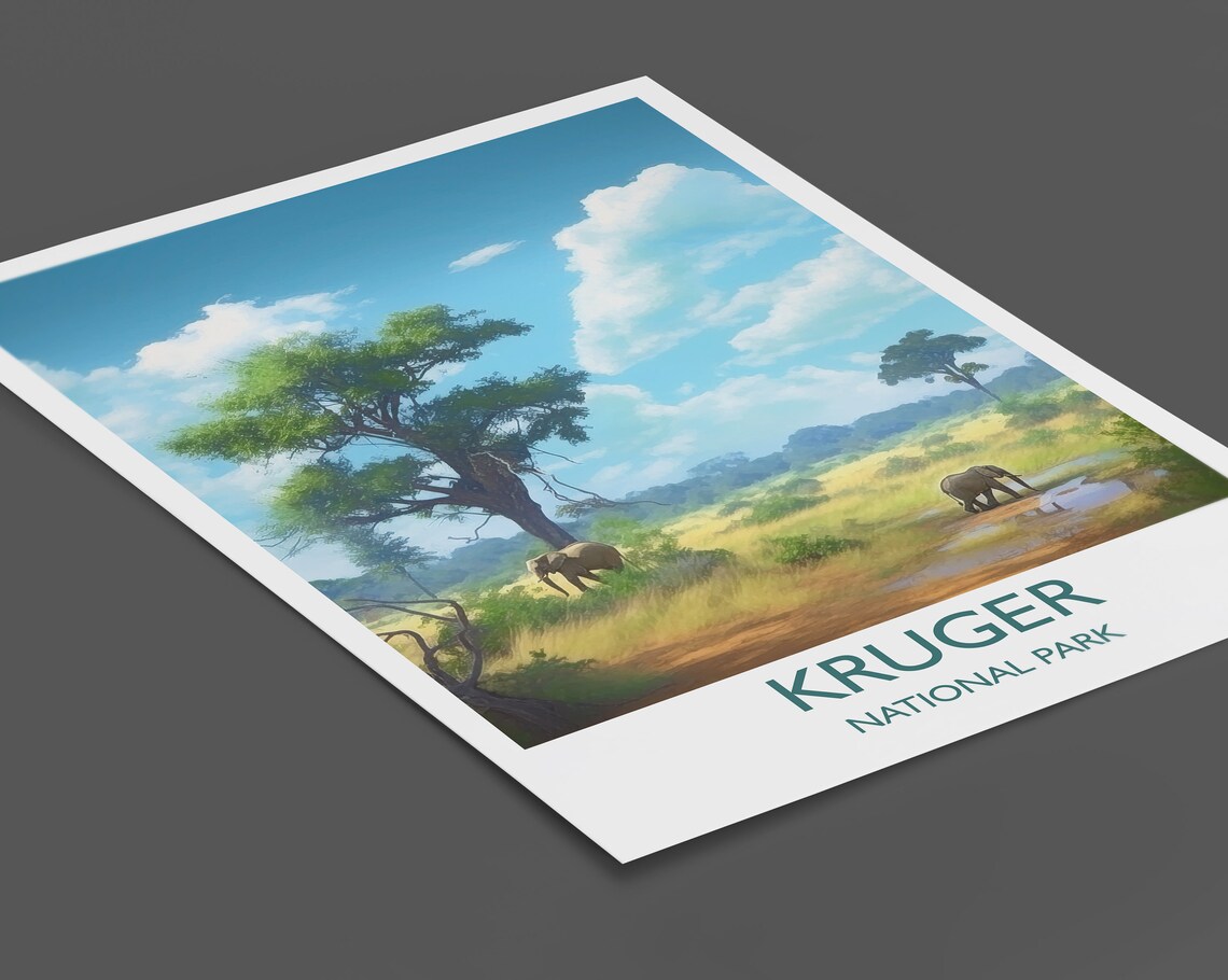 Kruger National Park Elephants African Savanna Safari Travel Poster - Image 2