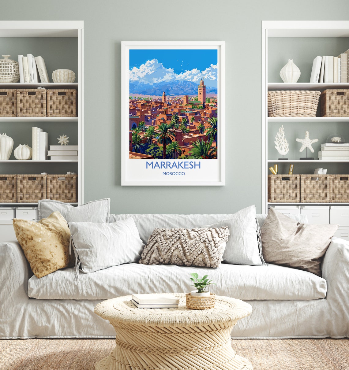 Marrakesh Morocco Medina Minaret Blue Sky White Border Travel Poster - Image 2