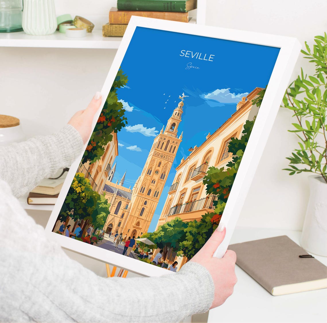 Seville Giralda Tower Orange Tree Street View Lettering Poster - Image 3