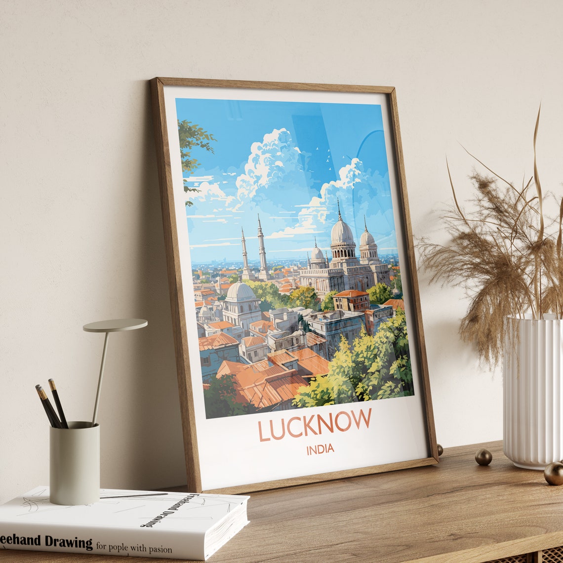 Lucknow India Domes and Minarets Old Cityscape Travel Poster - Image 4