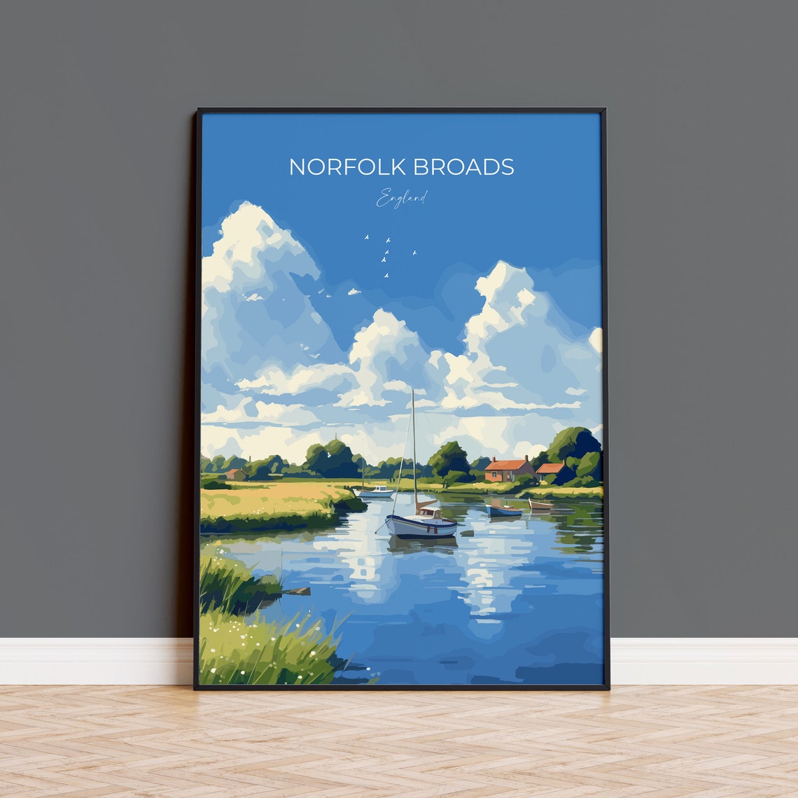 Norfolk Broads Print Wall Art Travel Poster Of Norfolk Broads England Norfolk Broads Art Gift English Countryside Art Lovers Gift