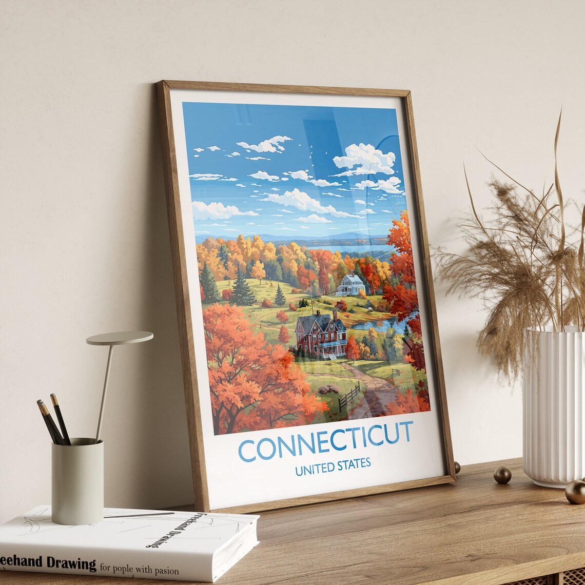 Connecticut Travel Poster, Autumn Fall State Art - Image 3