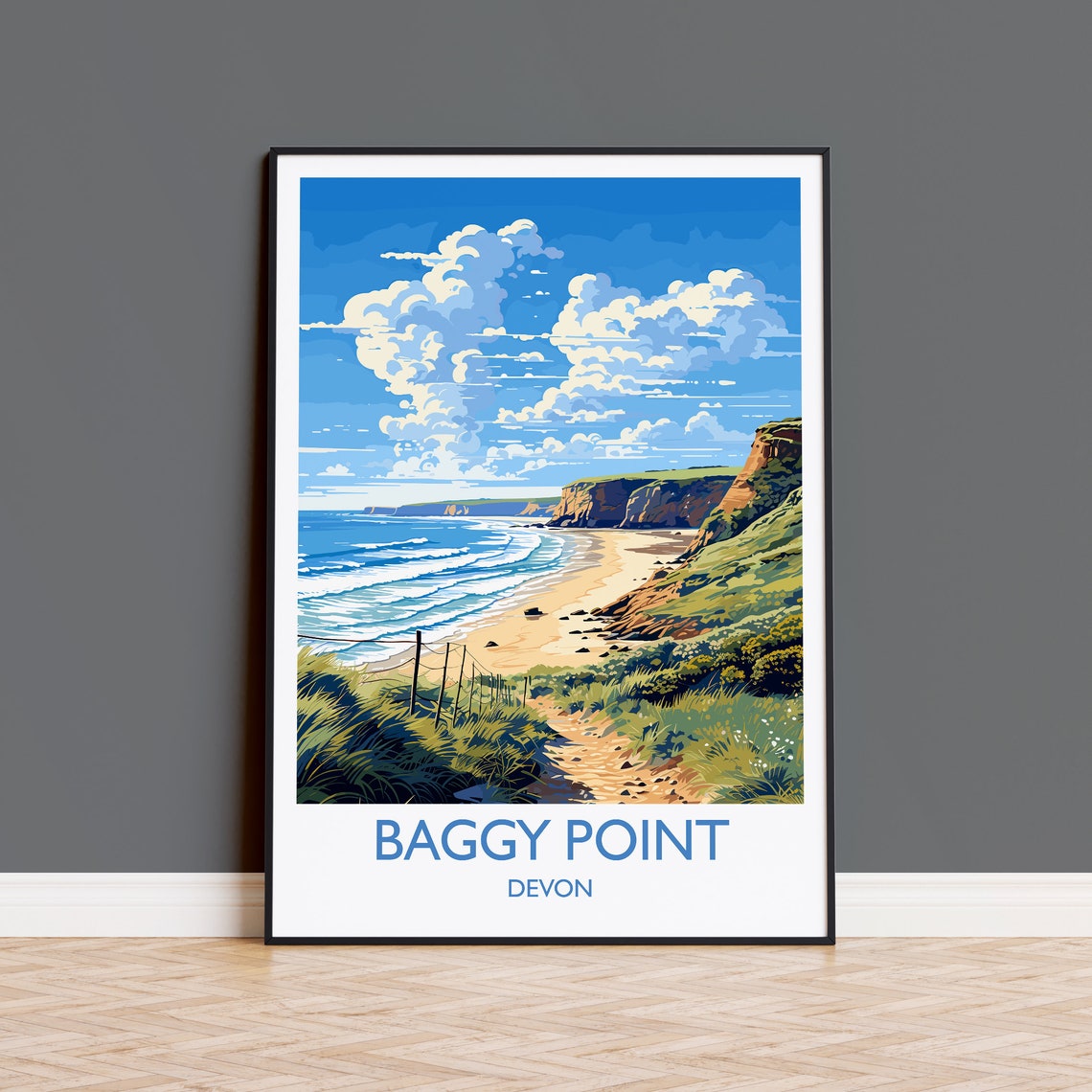 Baggy Point Devon Coastal Path Dunes Overlooking Beach Travel Poster