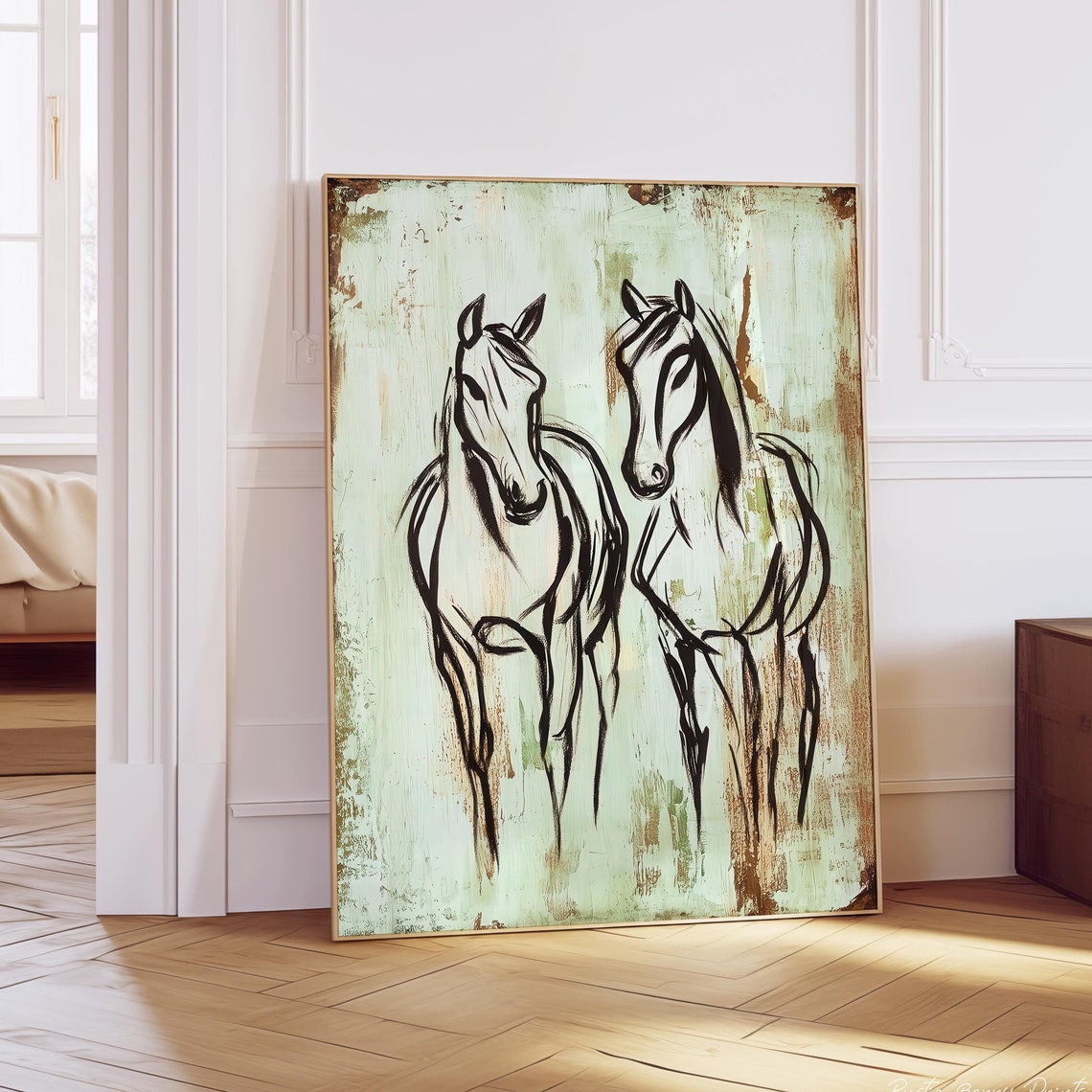 Horses, Rustic Wall Decor Art Print