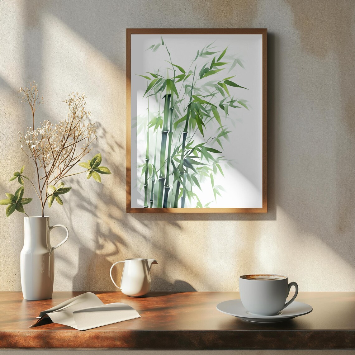 Green Bamboo Watercolor Art Print Tranquil Zen Nature Home Wall Decor - Image 4