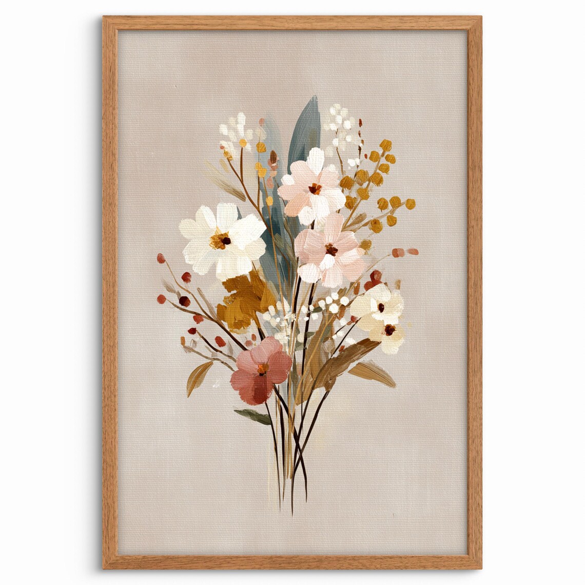 Neutral Wildflower Bouquet Painting Beige Botanical Art Poster