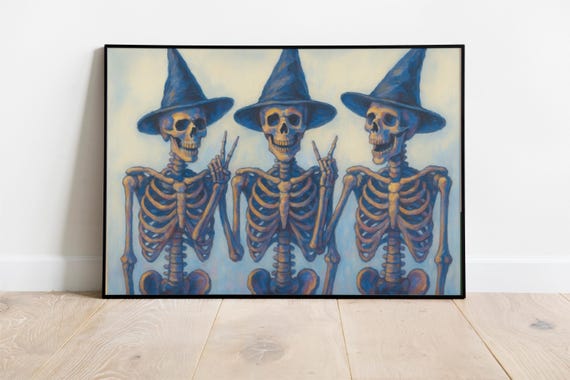 Three Skeletons Wall Art Halloween Print Gothic Decor Rock N Roll Skeleton Poster Spooky