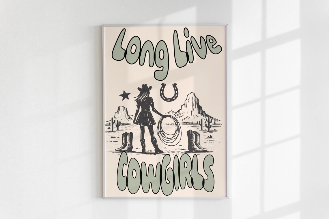 Long Live Cowgirls Retro Western Desert Illustration Quote Poster