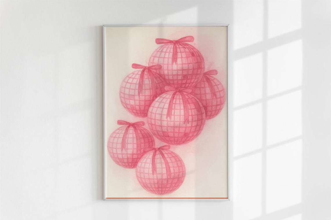 Pink Disco Balls Tied With Bows Glam Party Retro Chic Poster