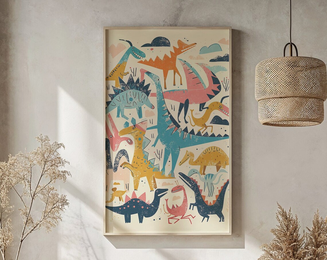 Dinosaur Nursery Poster Set, Playful Kids Room Decor