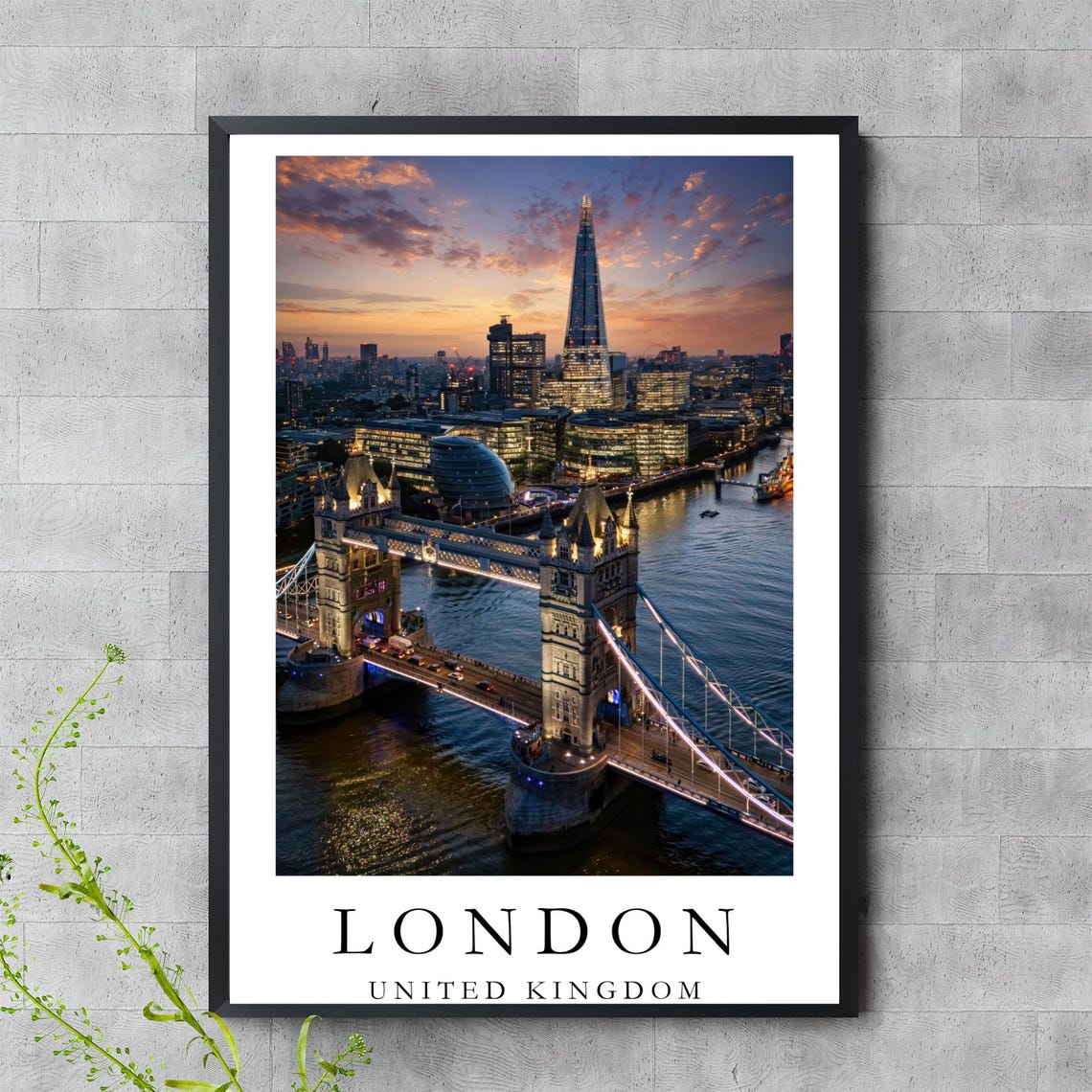 London Tower Bridge Sunset The Shard Thames Cityscape Photo Poster