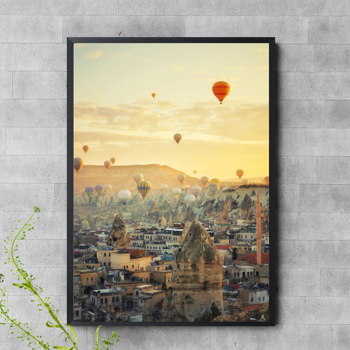 Cappadocia Balloons Over Goreme Town Fairy Chimneys Sunrise Photo Poster