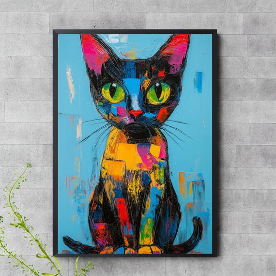 Colorful Cat Wall Art Vibrant Abstract Portrait