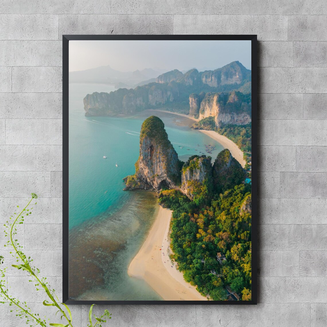 Railay Beach Thailand Aerial Limestone Cliffs Turquoise Bay Photo Poster