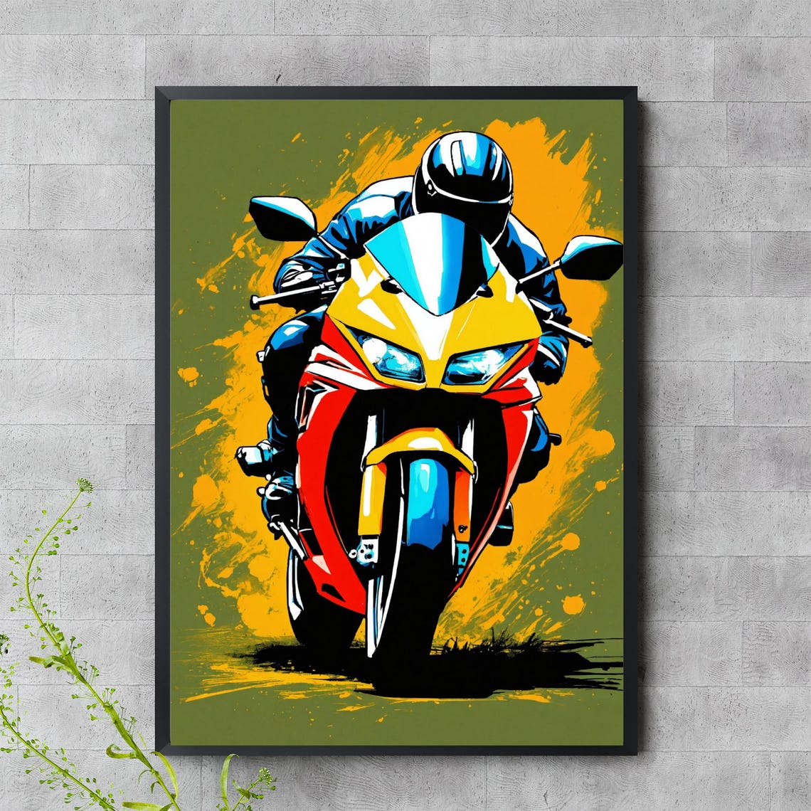 Bold Sportbike Rider Speed Racing Pop Art Motorcycle Wall Art