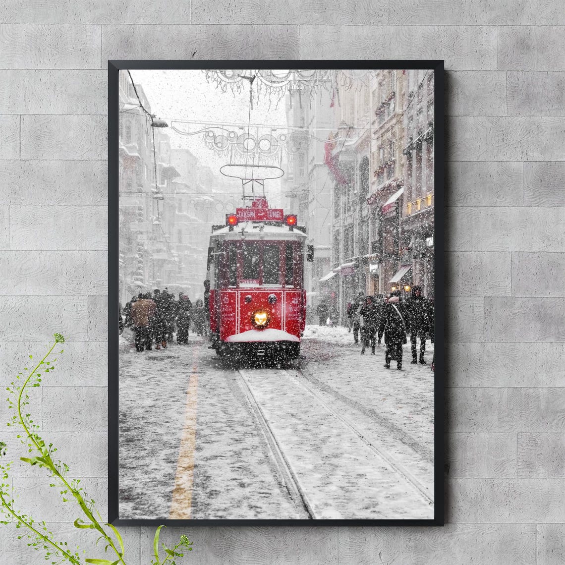 Istanbul Red Tram Snowy Istiklal Street Winter Travel Photo Poster