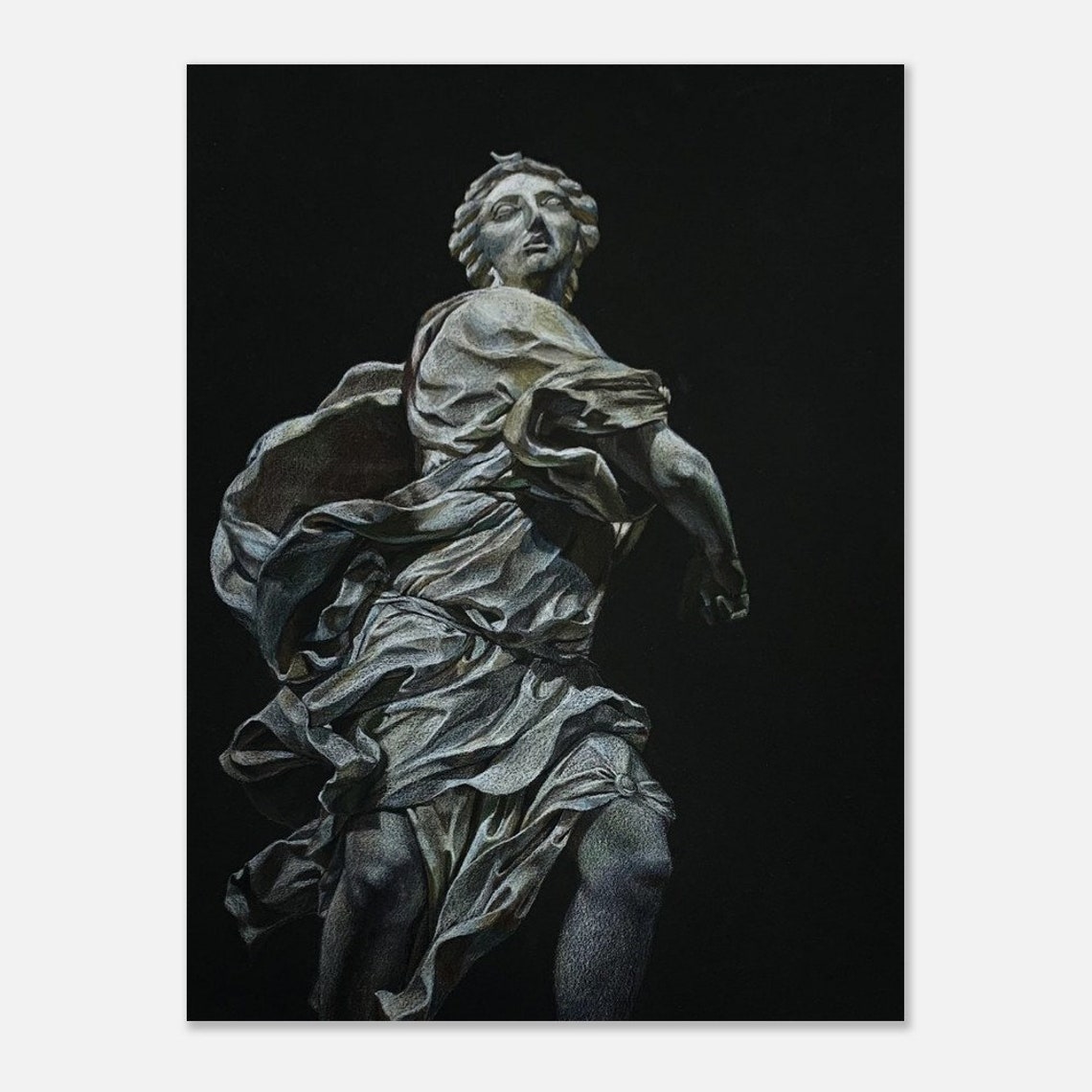 Classical Lady Statue Coloured Pencil Study Dark Background Poster - Image 4