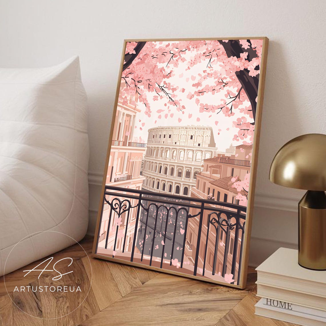 Spring Rome Colosseum Cherry Blossom Balcony Italy Travel Poster