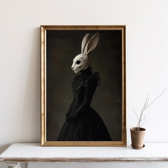 Lady In Black Vintage Painting Gothic Home Decor Dark Rabbit Art Occult Poster Witchcraft Wiccan Pagan Sg165