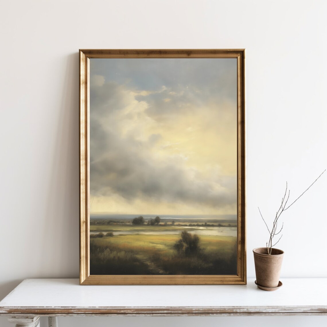 Golden Cloud Country Landscape Vintage Oil Painting Style Art Print
