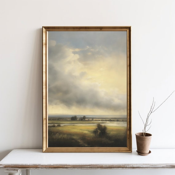Vintage Landscape Oil Painting Farmhouse Decor Wall Art Lake View Cottage Home Print Scenery Jpg Sg75