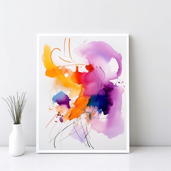 Colorful Watercolor Fine Art Print Modern Abstract Large Painting Brushstroke Minimalist Brushwork Jpg Sg24
