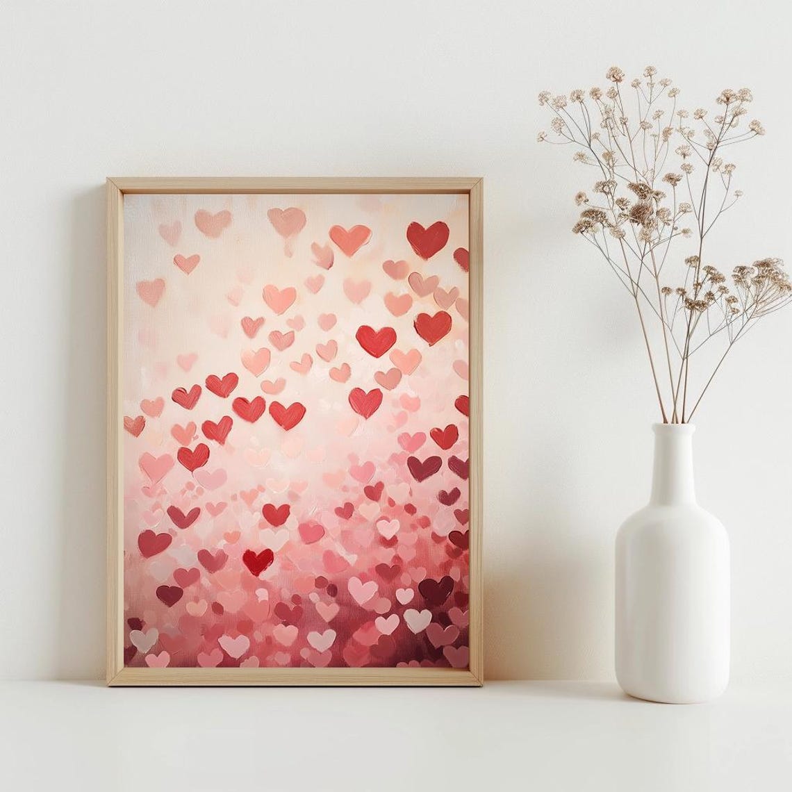 Scattered Pink Red Hearts Pattern Romantic Valentine Love Art Poster