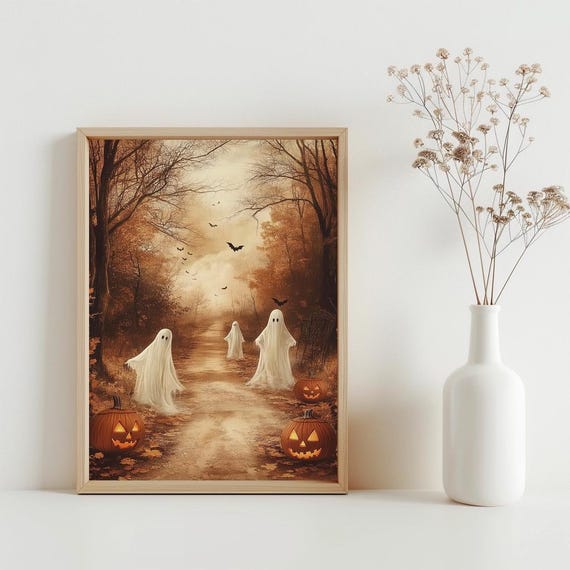 Autumn Painting Moody Landscape Vintage Style Wall Art Spooky Fall Halloween Decor Cottage Poster Sg262