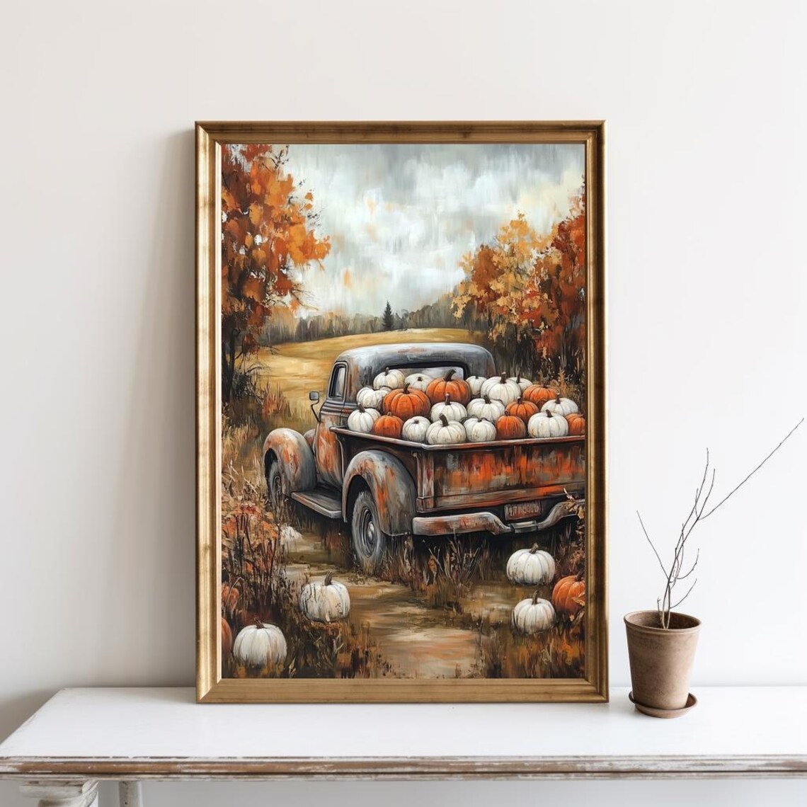 Fall Vintage Truck Art Print, Rustic Autumn Decor