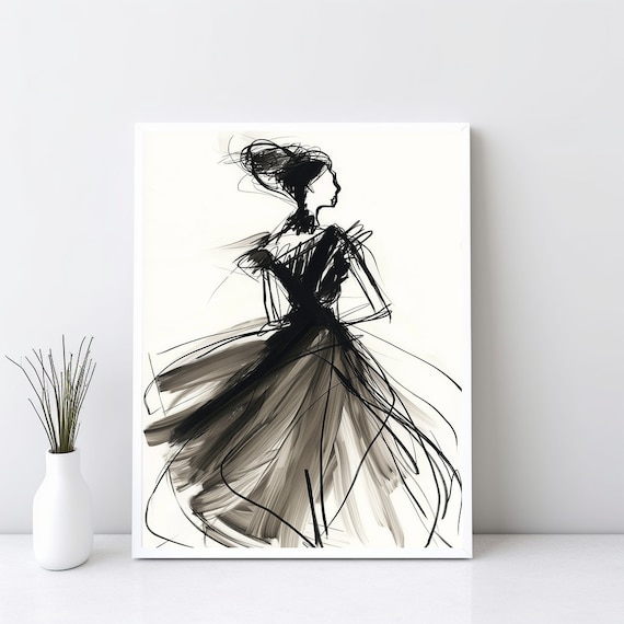 Fashion Sketch Modern Line Drawing Living Room Wall Art Coal Vintage Abstract Woman Decor Jpg Sg26
