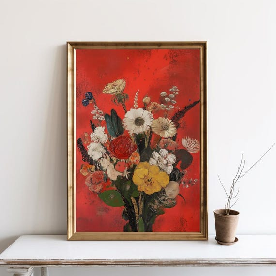 Antique Botanical Oil Painting Victorian Flowers Print Abstract Floral Bouquet Wall Art Grandmillennial Canvas Sg342