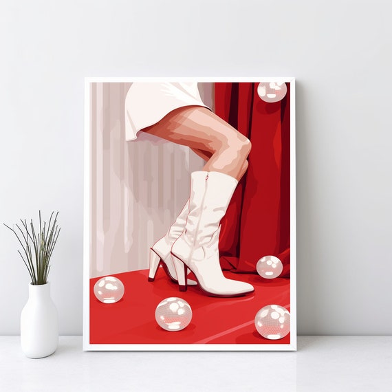 Cowgirl Boots Disco Retro Wall Decor Pink Girly Art Preppy Dorm Room Jpg Sg67