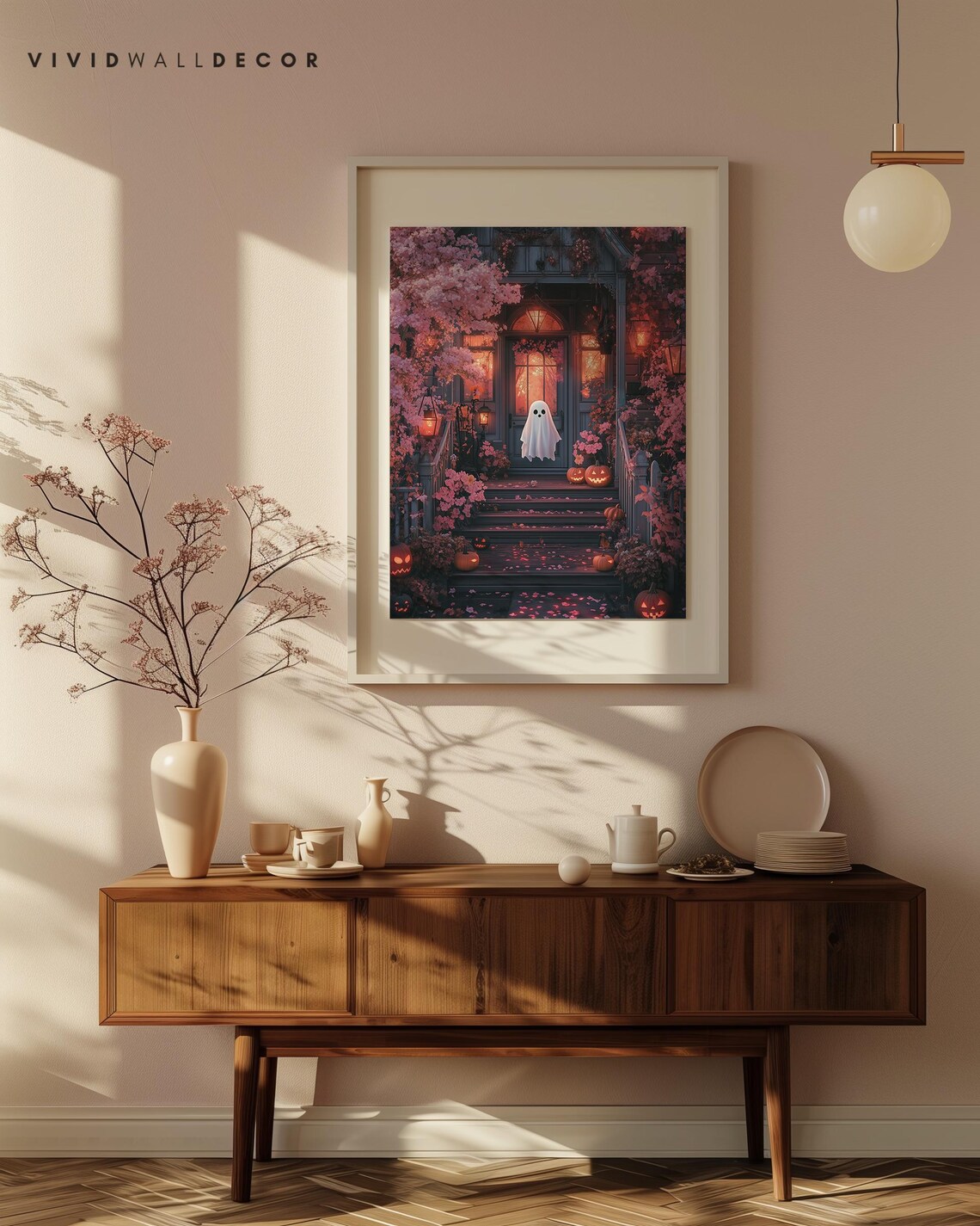 Cute Ghost on Haunted Porch Halloween Art Poster Spooky Fall Wall Decor - Image 4
