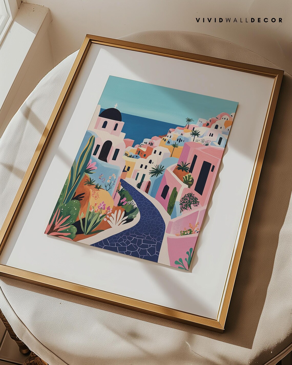 Santorini Greece Colorful Coastal Village Mediterranean Travel Poster - Image 3
