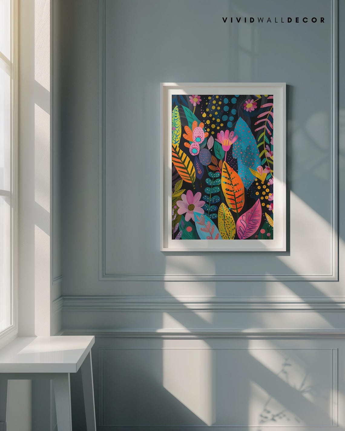 Neon Tropical Leaves On Black Vibrant Botanical Maximalist Poster - Image 2