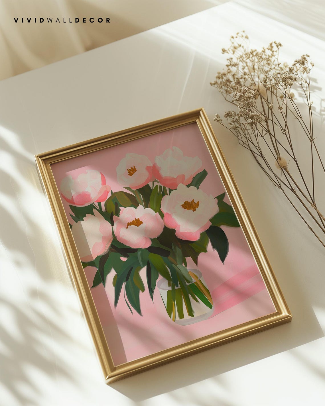 Soft Pink Peonies in Glass Vase Romantic Blush Floral Art Poster - Image 2