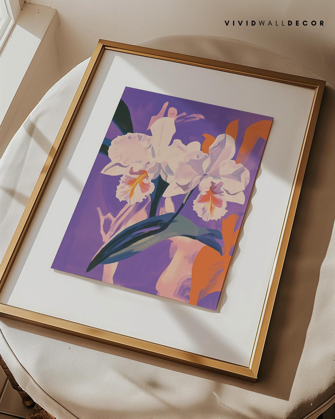 White Orchids On A Deep Purple Background Modern Botanical Poster - Image 2