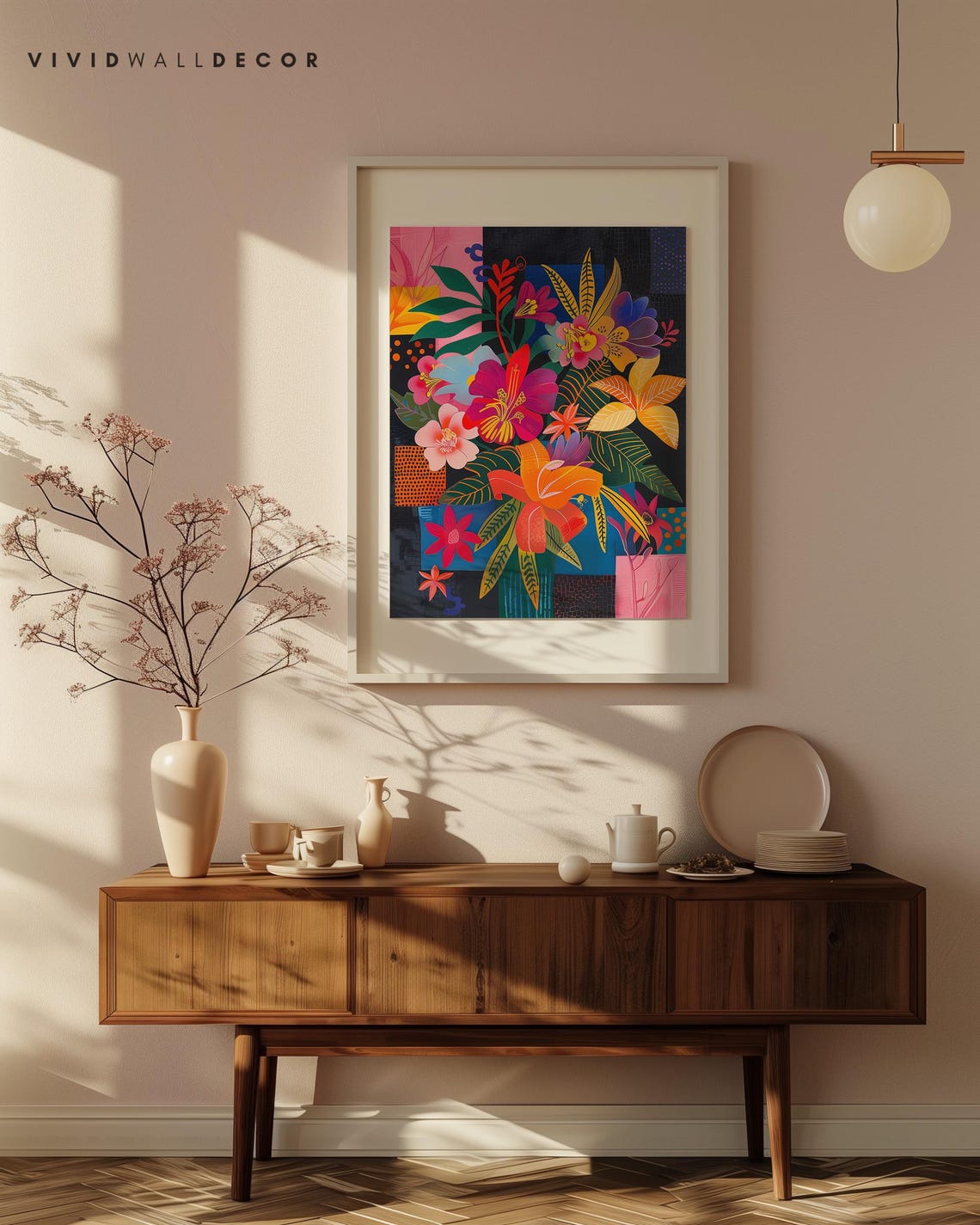 Vibrant Tropical Floral Bouquet Glowing on Dark Background Poster - Image 4